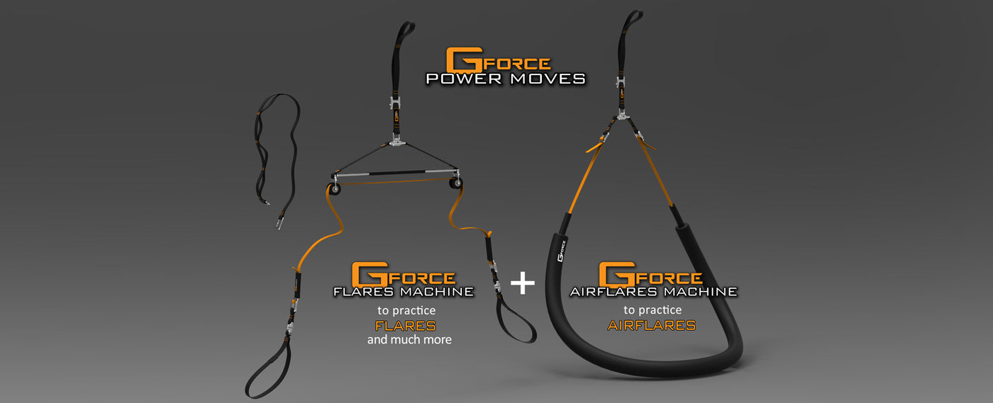 g-force powermoves kit - airflares machine + flares machine - bboying training tools - power moves tutorial - learn power moves safely - functional training for power moves, flares and airflares training system