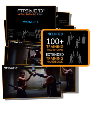 You buy the FITSWORD, we offer you the TRAINING. MORE THAN 120 VIDEO TUTORIALS + TRAINING BOOK. Sword training tutorials to practice at home, on your own or with a partner