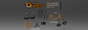 g-force pulley suspension workout, suspension training trx, widest range of exercises in a training tool, aerobis aerosling, war machine cross core