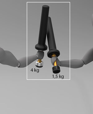 The SIZE doesn't matter This means that two persons of different sizes/strenghts can train together with FITSWORD® of different weight. Each contender struggles with the weight of the FITSWORD® chosen, while sparring and training.